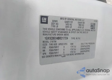 2011 Chevrolet Tahoe Lt from USA, damaged, VIN 1GNSCBE04BR217724